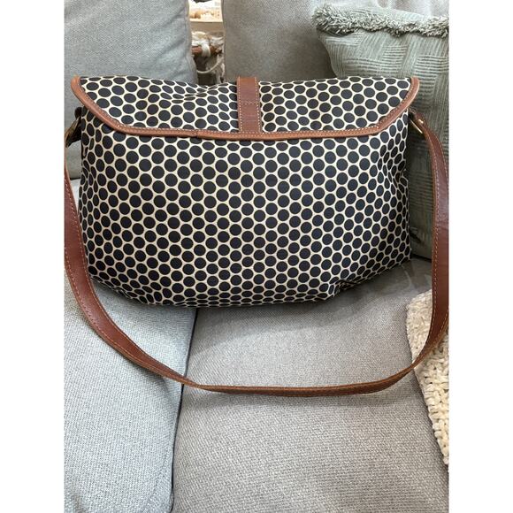 MiaBossi Diaper Bag - Black Polka Dot Canvas with Brown Leather Trim - Picture 3 of 6